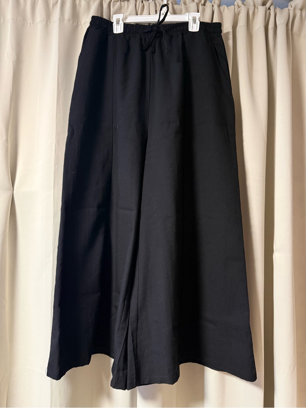 Women’s Black Wide Leg Elastic Waist Linen Blend Pants